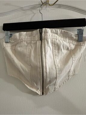 Strapless Cream Zip-Front Crop Top